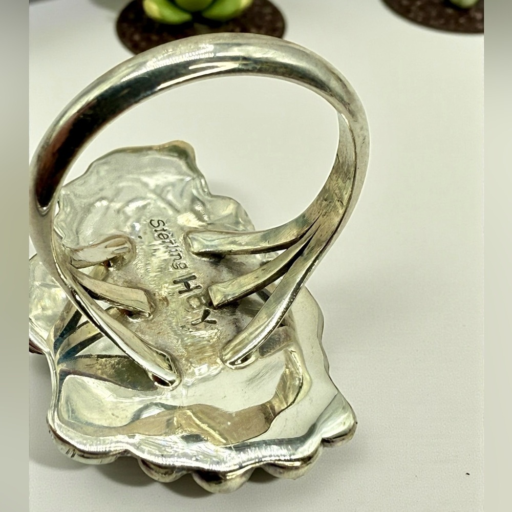 Native American Navajo Sterling Silver Statement Ring – Signed Harry B. Yazzie - Picture 5 of 16